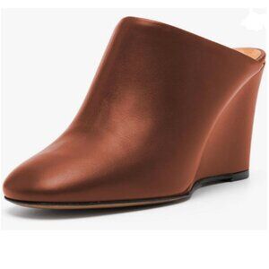 Milooey shoes Brown Round Toe Mules Casual Wedge High Heel Clogs Slip On Sandal